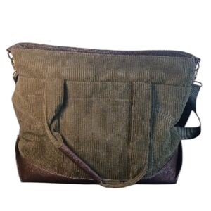 Martha Stewart Green Brown Satchel Structured Design Crossbody Corduroy XL NWOT